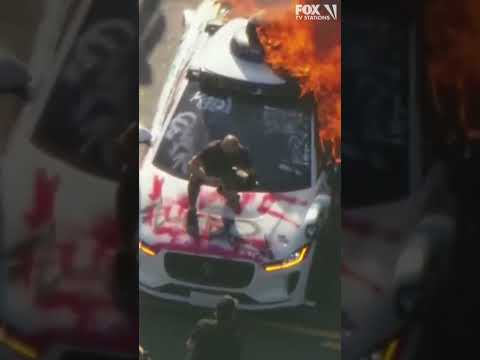 Driverless Waymo vehicles set on fire in downtown LA